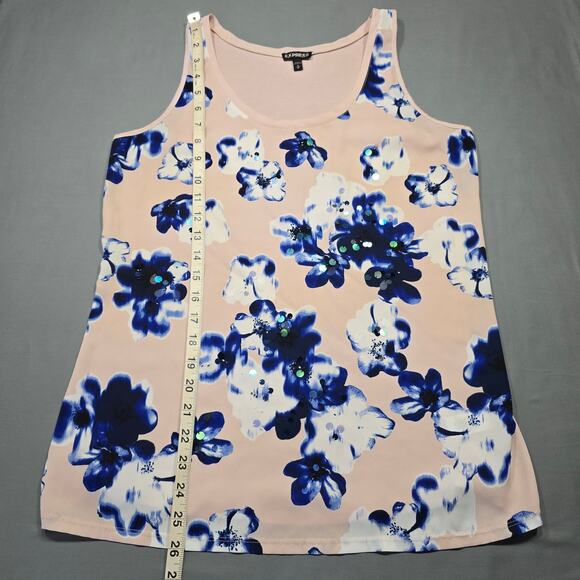 Express Pink Tank Top Preppy Sequin Floral Lightweight Scoop Neck Womens Size M - Picture 6 of 9